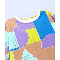 Pine Kids 100% Cotton Half Sleeves Geometrical Printed Biowashed T-Shirt - Multicolour