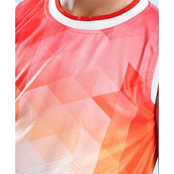 Pine Active Knitted Sleeveless Basketball T-Shirt Geometric Print - Orange & White
