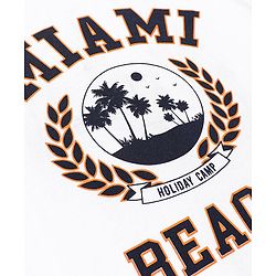 Pine Kids 100% Cotton Knit Half Sleeves Biowashed T-Shirt Miami Beach Print - Snow White