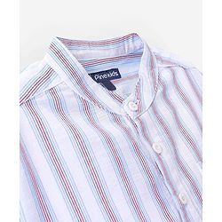 Pine Kids 100% Cotton Full Sleeves Front Half Placket Buttons Striped Shirt - White