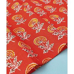 Pine Kids 100% Cotton Full Sleeves Kurta Pyjama With Floral Print - Rust