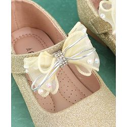 Pine Kids Velcro Closure Bellies with Bow Applique - Golden