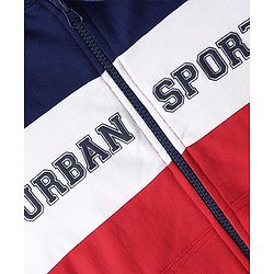 Pinekids Cotton Knit Biowashed Full Sleeves Hooded Sweatshirt With Text Print - Navy Blue & Red