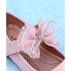 Pine Kids Slip On Party Wear Bellies with Bow Applique & Pearl Detailing - Pink