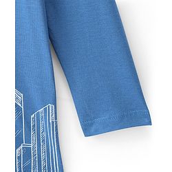 Pine Kids 100% Cotton Knit Full Sleeves Bio Washed T-Shirt Skyscrapers Print - Blue Aster