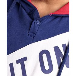 Pine Kids Full Sleeves Hooded Biowashed Sweatshirt Text Print - Blue & Red