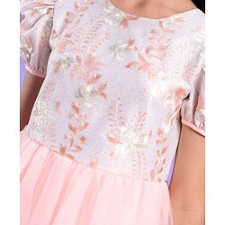 Pine Kids Half Sleeves Embroidered Knee Length Party Wear Dress - Peach