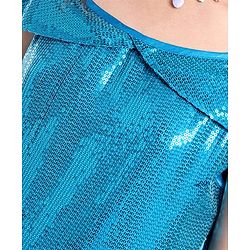 Pine Kids Cold Shoulder Sleeves Sequined Floor Length Party Gown - Frozen Blue