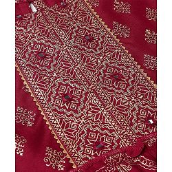 Pine Kids 100% Rayon Woven Full Sleeves Gold Printed Kurti Churidar Set With Dupatta- Maroon