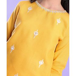 Pine Kids 100% Cotton Woven Embroidered Kurti & Pant Set with Dupatta - Mustard Yellow