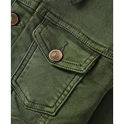 Pine Kids Full Sleeves Washed Denim Jacket - Olive Green