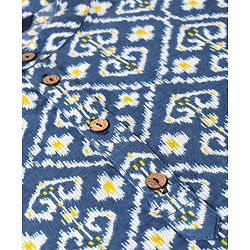 Pine Kids 100% Cotton Woven Full Sleeves Kurta & Pyjama Set Floral Print - Navy Blue