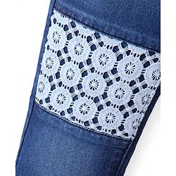Pine Kids Full Length Denim with Lace Detailing- Mid Blue