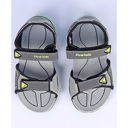 Pine Kids Velcro Closure Sandals with Logo Print - Grey