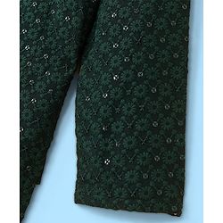 Pine Kids Full Sleeves All Over Sequined Embroidered Kurta Pyjama Set- Green