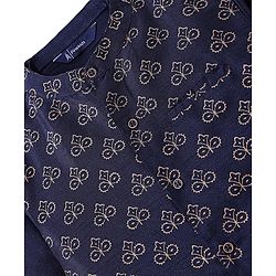 Pine Kids Printed Full Sleeves Kurta Pyjama with Floral Printed Bandi - Navy Blue