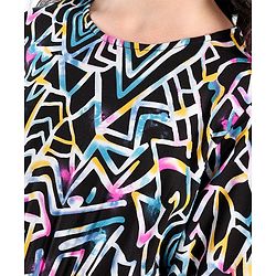 Pine Kids Full Sleeves Abstract Printed Top With Elasticated Fit - Black