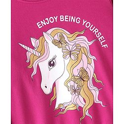 Pine Kids Cotton Full Sleeves Round Neck Biowashed Sweatshirt Unicorn Printed - Fuchsia Fedora