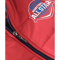 Pine Kids Woven Full Sleeves Medium Winter Hooded Jacket With Text Print - Red