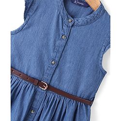 Pine Kids Cotton Woven Sleeveless Dress & Belt - Blue