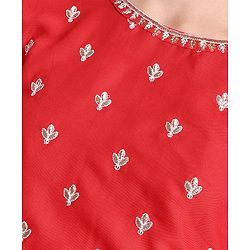 Pine Kids Floral Embroidered Half Sleeves Lehenga Choli Set-Red