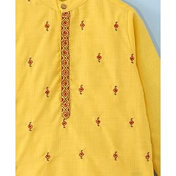 Pine Kids Embroidered Full Sleeves Kurta Pyjama Set- Mustard