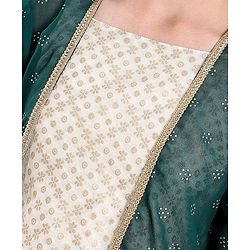 Pine Kids Woven Full Sleeves All Over Printed Brocade Top Palazzo & Shrug - Green
