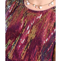 Pine Kids Half Sleeves Party Wear Frock with Sequin Detailing - Wine