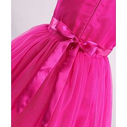 Pine Kids Half Sleeves Sequin Knee Length Party Wear Dress- Hot Pink