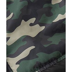 Pine Kids Woven Full Sleeves Cut And Sew Hooded Jacket With Camouflage Print - Olive And Black