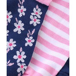 Pine Kids Low Ankle Length Socks Stripes & Floral Design Pack of 3 - Pink & Blue
