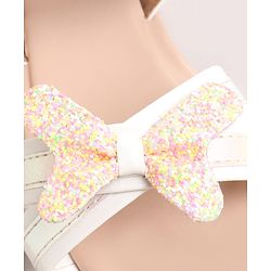 Pine Kids Solid Colored Velcro Closure Party Sandals with Bow - Golden