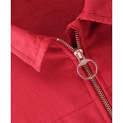 Pine Kids Cotton Full Sleeves Corduroy Bomber Jacket Solid Colour - Red