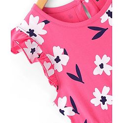 Pine Kids 100% Cotton Knit Frill Sleeves Floral Print Dress - Pink