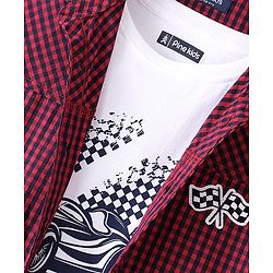 Pine Kids Cotton Woven Full Sleeves Check Shirt with Inner T-Shirt - Maroon