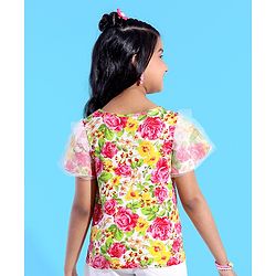 Pine Kids 100% Cotton Flared Sleeves Top All Over Floral Printed - Pink