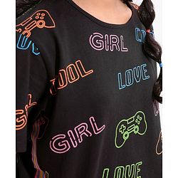 Pine Kids 100% Cotton Half Sleeves Top All Over Text Printed - Jet Black
