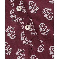 Pine Kids Full Sleeves Floral Printed Kurta Pyjama Set - Maroon & White