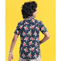 Pine Kids Cotton Half Sleeves Leaves Printed Shirt - Blue
