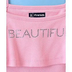 Pine Kids Cotton Beautiful Embellished Top with Half Sleeves Inner Tee - Pink & Snow White
