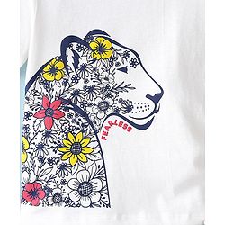 Pine Kids Cotton Knit Half Sleeves T-Shirts Floral & Lioness Print- Snow White