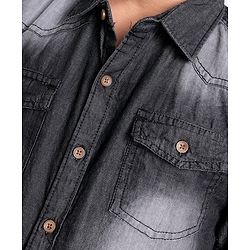 Pine Kids Cotton Woven Full Sleeves Washed Denim Shirt - Black