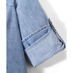 Pine Kids Cotton Woven Full Sleeve Denim Hooded Shirt With Pocket Solid Color- Blue