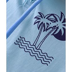 Pine Kids Cotton Knit Sleeveless Hooded T-Shirt Trees Print - Blue