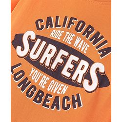 Pine Kids Cotton Knit Half Sleeves Text Print T-Shirt - Orange
