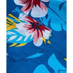 Pine Kids Cotton Woven Half Sleeves Shirt with Floral Print - Blue