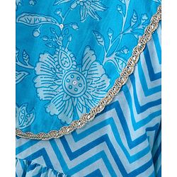 Pine Kids Cotton Woven Three Fourth Sleeves Kurti & Salwar Set with Dupatta & Floral Print - Light Blue