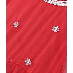 Pine Kids Full Sleeves Kurti Salwar & Dupatta Set with Floral Embroidery- Poppy Red