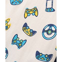 Pine Kids Cotton Knit Single Jersey Half Sleeves Game Controller Print Night Suit- White & Black