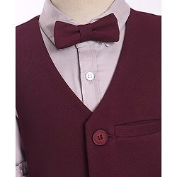 Pine Kids Full Sleeves Solid Color Party Suit With Bow - Wine